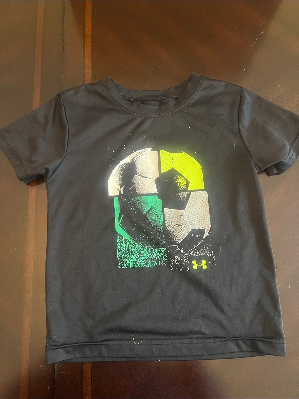 Under Armour Black Tee with Neon Yellow & Teal Soccer Graphic